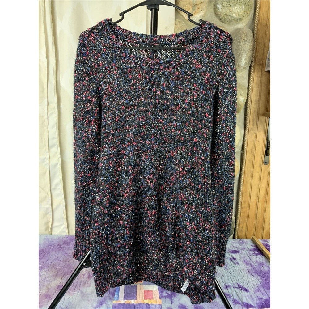 Como Black Womens Large Knit Sweater Size Large Metallic Pink Blue Wide Neck